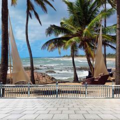 Palm Tree Ship Rail Floor Photography Scenery Backdrop Ocean Theme Banner NTM-311