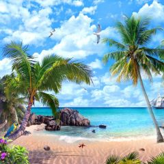 Seasides Palm Tree Island Shell Photography Scenery Backdrop Ocean Theme Banner NTM-317