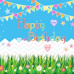 Birthday Party Grass Flower Star Heart Photography Scenery Backdrop Birthday Party Theme Banner NTM-321