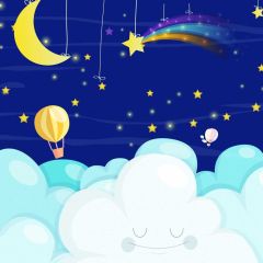 Crescent Star Balloon Cloud Photography Scenery Backdrop Night Theme Banner NTM-328
