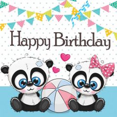 Birthday Ball Baby Pandas Photography Scenery Backdrop Birthday Party Theme Banner NTM-335