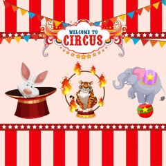Circus Show Animals Colorful Flags Photography Scenery Backdrop Circus Show Theme Banner NTM-347