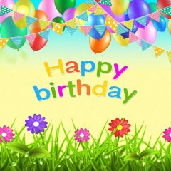 Birthday Party Balloon Flags Grass Photography Scenery Backdrop Birthday Party Theme Banner NTM-349