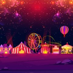 Circus Show Balloon Purple Photography Scenery Backdrop Circus Show Theme Banner NTM-351