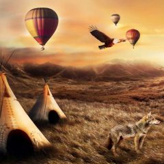 Wolf Eagle Balloon Mountains Photography Scenery Backdrop Nature Theme Banner NTM-356