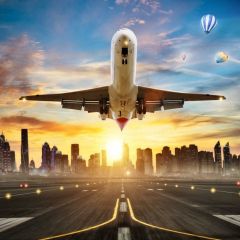 Plane Balloon Sundown Track Photography Scenery Backdrop Aircraft Theme Banner NTM-390