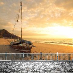 Seasides Ship Sunset Silver Rail Photography Scenery Backdrop Ocean Theme Banner NTM-392