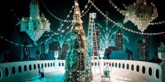 Christmas Tree Candle Building Stage Performance Background Dance Show Backdrop SRB-0588