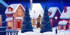 Snow House Tree Fence Stage Performance Background Dance Show Backdrop SRB-0634