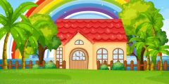 Rainbow House Stage Performance Background Dance Show Backdrop SRB-1168