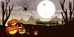 Pumpkin Lantern Spider Moon Stage Performance Background Dance Show Backdrop SRB-1251