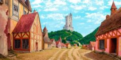Ancient Villages And Castles Stage Performance Background Dance Show Backdrop SRC-0016