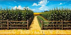 Cornfiled Wood Fence Brick Road Stage Performance Background Dance Show Backdrop SRC-0052