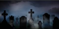 Cemetery Tombstone Night Fog Stage Performance Background Dance Show Backdrop SRC-0077