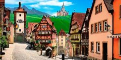 German Town Mountain Castles Stage Performance Background Dance Show Backdrop SRC-0104