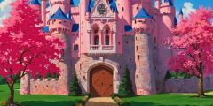 Pink Castle Flowers Stage Performance Background Dance Show Backdrop SRC-0187