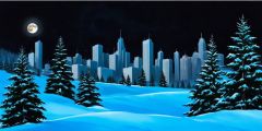Pine Trees Snow Field Buildings Stage Performance Background Dance Show Backdrop SRC-0200