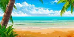 Beach Palm Trees Sand Stage Performance Background Dance Show Backdrop SRC-0216