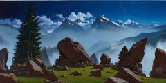 Rocks Stone Grass Field Stage Performance Background Dance Show Backdrop SRC-0217