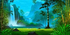 Jungle Waterfall Bamboo Stage Performance Background Dance Show Backdrop SRC-0274