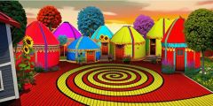 Tree Sunflower Square Yurt Stage Performance Background Dance Show Backdrop SRC-0375
