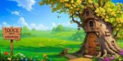 Tree House Wooden Sign Stage Performance Background Dance Show Backdrop SRC-0388
