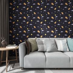 Cosmos Rockets Spaceships Fabric Wallcovering Seamless Wallpaper Wall Decoration WCV-0004