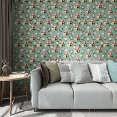 Colorful Flowers Roses Fabric Wallcovering Seamless Wallpaper Wall Decoration WCV-0022