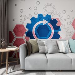 Gears Hexagons Geometric Fabric Wallcovering Seamless Wallpaper Wall Decoration WCV-0043