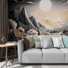 Surreal Mountains Path Fabric Wallcovering Seamless Wallpaper Wall Decoration WCV-0048