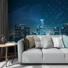 Skyscrapers Skyline City Fabric Wallcovering Seamless Wallpaper Wall Decoration WCV-0052