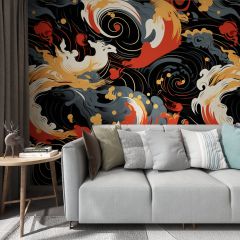 Japanese Style Waves Fabric Wallcovering Seamless Wallpaper Wall Decoration WCV-0055