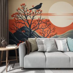 Trees Bird Fabric Wallcovering Seamless Wallpaper Wall Decoration WCV-0057