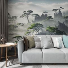 Surreal Mountains Fabric Wallcovering Seamless Wallpaper Wall Decoration WCV-0074