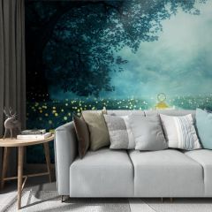 Night Forest Glowworm Fabric Wallcovering Seamless Wallpaper Wall Decoration WCV-0086