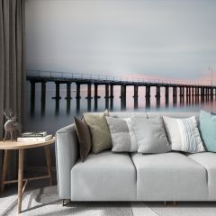 Pier Sea Sunset. Fabric Wallcovering Seamless Wallpaper Wall Decoration WCV-0091