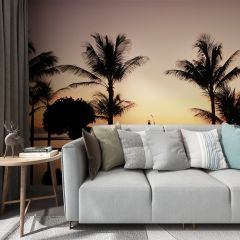 Beach Palm Trees Fabric Wallcovering Seamless Wallpaper Wall Decoration WCV-0095