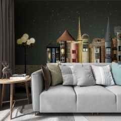 Surreal Books Houses Fabric Wallcovering Seamless Wallpaper Wall Decoration WCV-0098