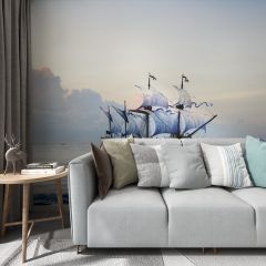 Pirate Ship Sea Moon Fabric Wallcovering Seamless Wallpaper Wall Decoration WCV-0107