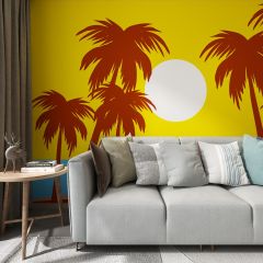 Sun Trees Beach Fabric Wallcovering Seamless Wallpaper Wall Decoration WCV-0112