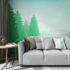 Grassland Tree Landscape Fabric Wallcovering Seamless Wallpaper Wall Decoration WCV-0122