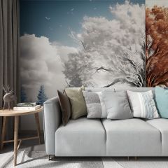 Tree Leaves Branches Fabric Wallcovering Seamless Wallpaper Wall Decoration WCV-0123