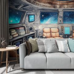 Spaceship Retro Fabric Wallcovering Seamless Wallpaper Wall Decoration WCV-0126