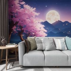 River Moon Fabric Wallcovering Seamless Wallpaper Wall Decoration WCV-0135
