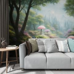 Mushrooms Forest Fabric Wallcovering Seamless Wallpaper Wall Decoration WCV-0136