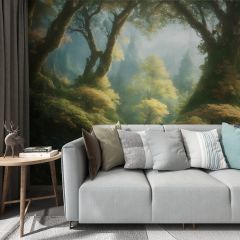 Hand Painting Forest Fabric Wallcovering Seamless Wallpaper Wall Decoration WCV-0138