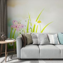 Flowers Butterfly Bloom Fabric Wallcovering Seamless Wallpaper Wall Decoration WCV-0153