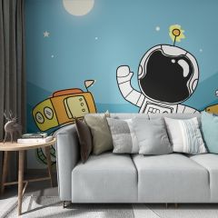 Spaceman Spaceship Space Fabric Wallcovering Seamless Wallpaper Wall Decoration WCV-0154