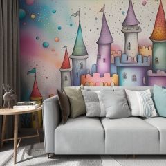 Fantasy Colorful Castle Fabric Wallcovering Seamless Wallpaper Wall Decoration WCV-0158