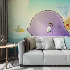 Whale Water Beach Fabric Wallcovering Seamless Wallpaper Wall Decoration WCV-0159
